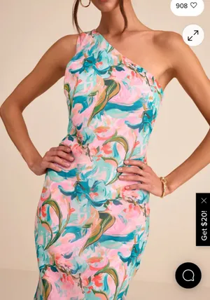 Lulus Mikesha Pink Multi Abstract One-Shoulder Sash Maxi Dress thumbnail 3