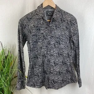 Cowgirl Hardware Black & Gray Pearl Snap Long Sleeve Cowgirl Western Top S thumbnail 2