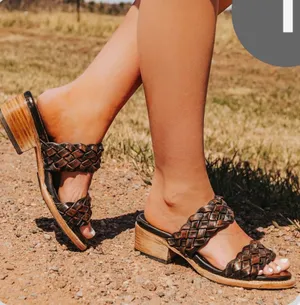 Freebird ginger braided distressed black leather sandals thumbnail 1