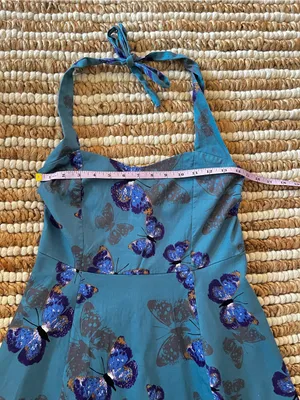 Whimsical teal Blue Butterfly Halter Dress with tulle ruffle thumbnail 5