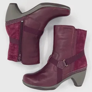 Merrell Evera Fade Wine Burgundy Suede Leather Zip Block Heel Ankle Booties 7.5 thumbnail 4