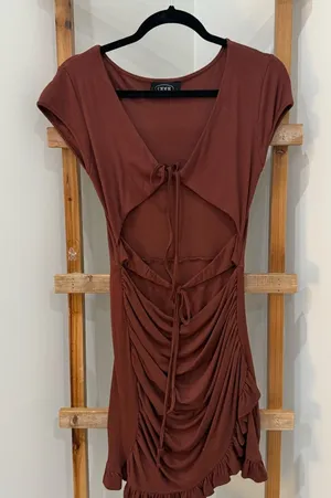 Cider Chocolate Brown Ruched Mini Dress thumbnail 1
