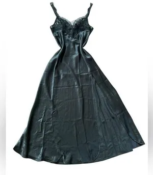 Victoria’s Secret Vintage Gold Label Gothic Satin Lace Slip Dress Black Medium thumbnail 1