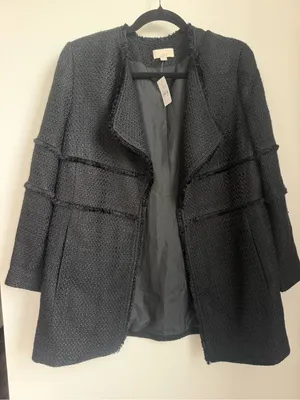 LOFT Black Textured Open-Front Coat Blazer thumbnail 1