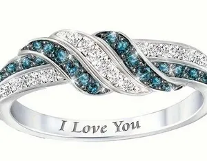Gorgeous Stainless Steel “I Love You” Band with Zircon Diamonds Size 7 thumbnail 1