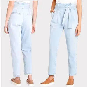 a new day Paperbag High Waist Tapered Jeans With Belt Light Blue Wash Sz 12 thumbnail 2