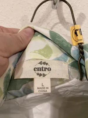 Entro Blouse Womens Large Green Geometric Collared Button Balloon Sleeve Top thumbnail 3