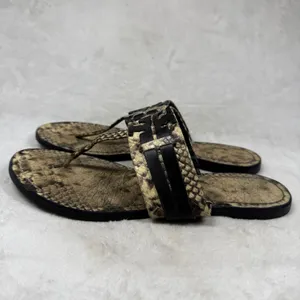 Tory Burch Miller Thong Sandals Snakeskin Print Leather Black Logo 9.5M 8099 C20 thumbnail 5