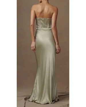 Meshki Dress - Satin Strapless Maxi Dress - Sage thumbnail 2