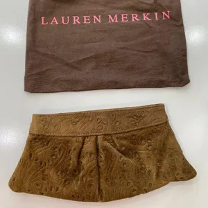 Lauren Merkin Brown Suede Leather Cutout Design Clutch w/Dustbag thumbnail 1