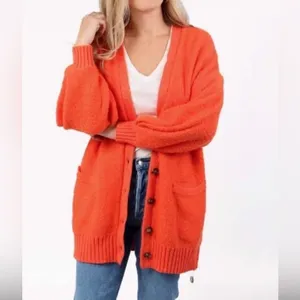 Free People Womens Snow Drop Cardigan in orange knit Small thumbnail 5