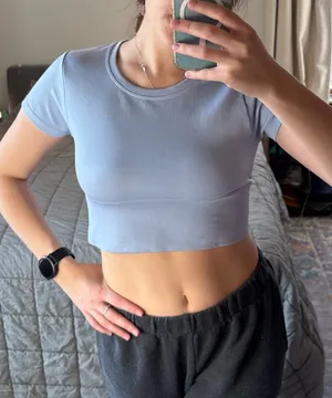 OFFLINE By Aerie Pastel Blue Sidewalk Seamless Cropped T-Shirt thumbnail 1