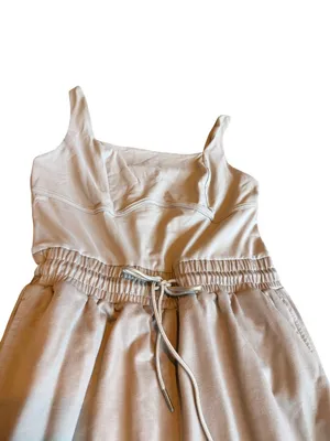 Outfeel Square Neck Tan Stretch Jumpsuit Full Length Wide Leg Flowy Size Medium thumbnail 2