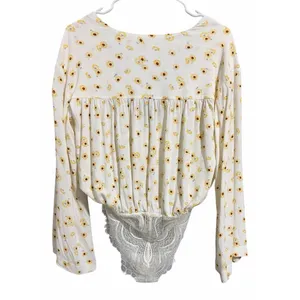 Free People Intimately "Forties Feels" Sunflower Print Bell Sleeve‎ Bodysuit Sm thumbnail 2