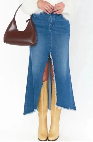 NWT Show Me your Mumu Reba Denim Maxi Skirt size 27 thumbnail 1