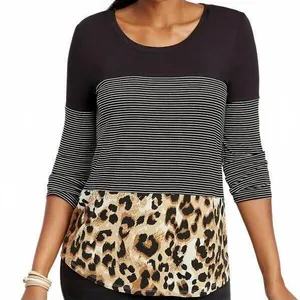 24/7 Maurices Leopard Print Striped Color Block High Low Tee Plus Size 3X thumbnail 1