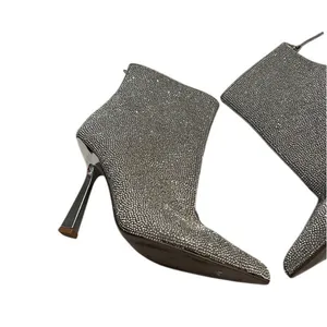 Steve Madden Callen Silver Rhinestone Ankle Pointed Toe 4.35" Mirror Heel 8 Boot thumbnail 13