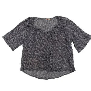 Faherty Women’s Floral Crinkle Blouse Short Sleeve Navy White Boho Casual Size L thumbnail 2