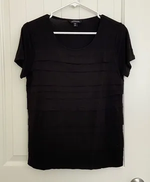 EUC | GEORGE‎ women’s solid black tiered ruffle front short sleeve blouse small thumbnail 1