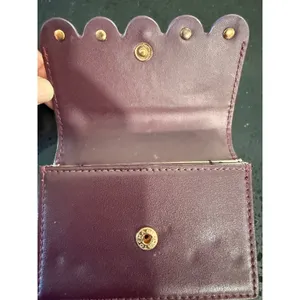 Ted Baker London Burgundy Leather Scalloped Pearl Card Holder Wallet thumbnail 4