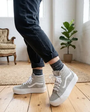 Vans Sk8-Hi Stacked Drizzle Grey Suede Platform High Top Shoes Women's 5.5 thumbnail 1