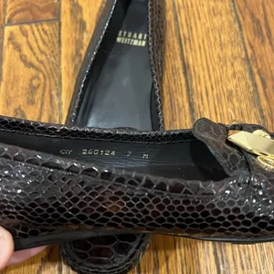 STUART WEITZMAN Crocodile Patent Leather Gold‎ Mary Jane Buckle Loafers Size 7M thumbnail 9