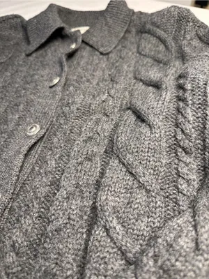 Ann Taylor Womens S 100% Wool Cable Knit Cardigan Sweater Gray Vintage 80/90’s thumbnail 7