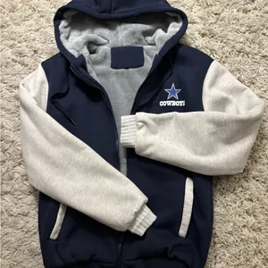 Cowboys Navy and Gray Full Zip Jacket Drawstring Hoodie Size M thumbnail 13