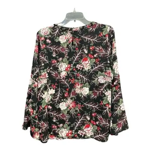 LOFT Black Floral Bell Sleeve Blouse Size M thumbnail 4
