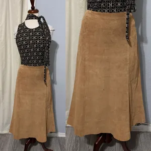 Anonymous John Carlisle Tan Suede Leather A-Line Midi Skirt Size 14‎ Camel Brown thumbnail 2