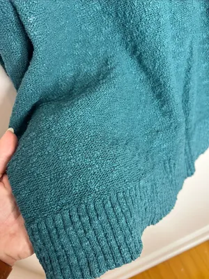 L.L.Bean teal midweight cotton slub rollneck pullover sweater, textured, knit thumbnail 7