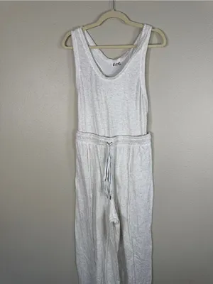 Free People Cream Wait A Minute Jumpsuit Womens M Casual Wide Leg Athleisure thumbnail 10