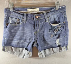 444‎ | Abercrombie & Fitch Embroidered Distressed Denim Shorts Womens 6 W28 thumbnail 1