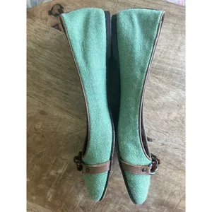 J.Crew Women’s Green Wool Ballet Flats Leather Lining and Chain Detail, Sz 7 thumbnail 6