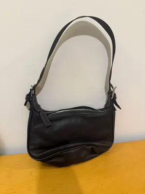 Black Leather Shoulder Bag with Buckle Accent thumbnail 2