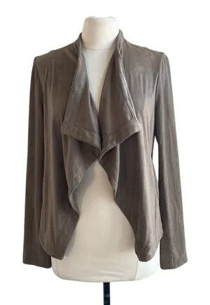 ABBELINE Jacket Womens Sz Large TanFaux Suede Draped Southwestern Bohemian thumbnail 1
