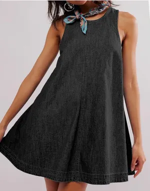Casual Denim Black Dress thumbnail 1