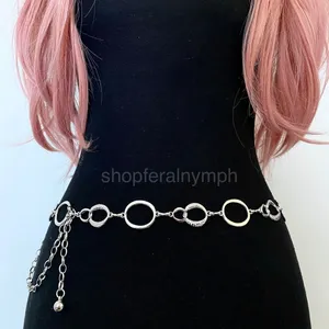 Silver Y2K Textured Open Oval Link Chain Belt, Fits 26 to 41 Inches, X7GA1330 thumbnail 2