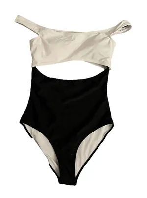 New‎ Cupshe Women's One Piece Swim Medium Color Block Black White thumbnail 1