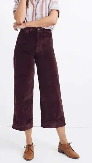 Madewell Emmett Wide Leg Crop Pants in Velveteen Plum Dark Academia Size 24 thumbnail 1