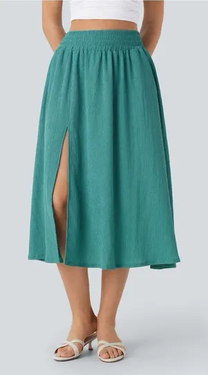 Halara‎ Elastic Waist Midi Skirt Front Slit Pockets XL Casual Flowy Resortwear thumbnail 1