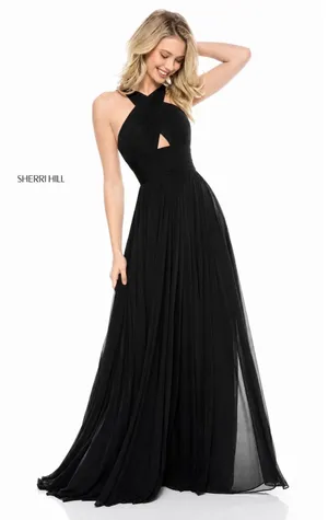Sherri Hill 51903 Black Chiffon Cross Front Keyhole Gown Size 2 NWT $350 thumbnail 1