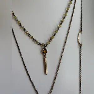 Layered Gold-Tone and Olive Bead Multi-Strand Necklace thumbnail 3