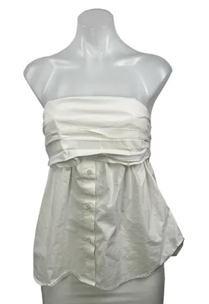 Zara Women's White Strapless Tube Bandeau Button Up Peplum Blouse Top Size M thumbnail 1