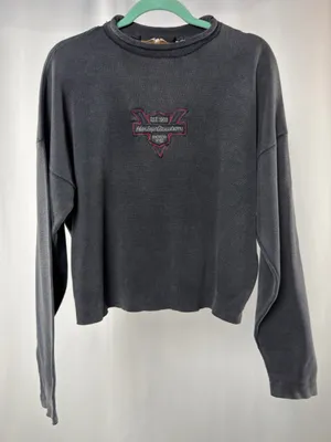 Harley-Davidson Cotton Embroidered Logo Knit Pullover in Charcoal Gray Red Large thumbnail 1