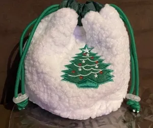 Christmas Tree Sherpa Drawstring Bag White thumbnail 1
