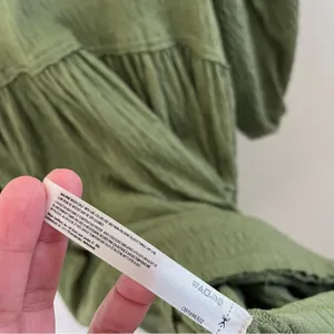 Free People Beach Green Get Obsessed Babydoll Mini Dress Long Balloon Sleeve‎ XS thumbnail 10