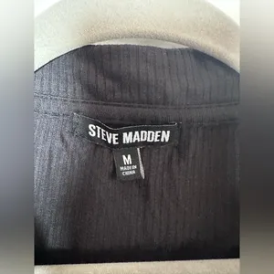 Steve‎ Madden Ribbed Ruched Button Down Long Sleeve Top Black Size M thumbnail 7