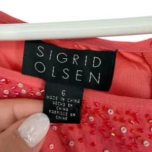 Sigrid Olsen Beaded Shift‎ Dress Womens 6 Coral Excellent Linen Blend Spaghetti thumbnail 5