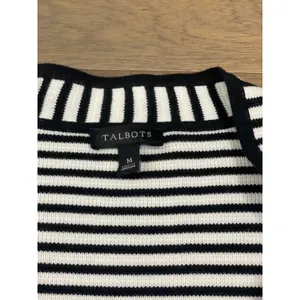 Talbots Size M Open‑Knit Blazer White With Black Stripes Button Detail thumbnail 2